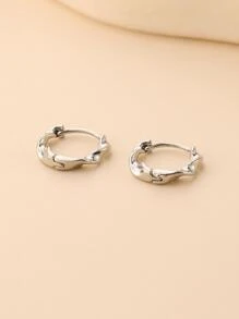 1pair Simple Small Silver Hoop Earrings - Silver - View 4