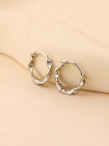 1pair Simple Small Silver Hoop Earrings - Silver - View 5