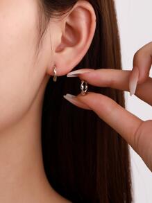 1pair Simple Small Silver Hoop Earrings - Silver - View 3