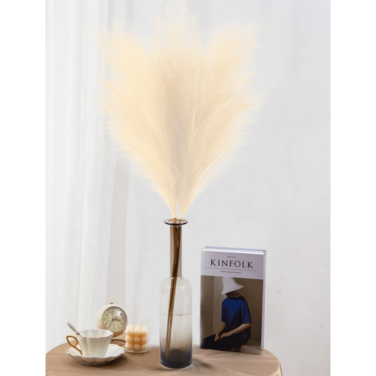 Künstliches Pampasgras 45 Cm – 5 Flauschige Stiele Aus Polyester, Grau – Für Vase, Hochzeit, DIY & Wohnaccessoires