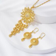 1件套向日葵三項鍊,1雙耳環 - 金黃色 - 查看 4
