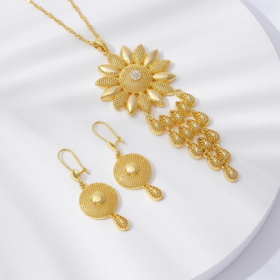 1件套向日葵三項鍊,1雙耳環 - 金黃色 - 查看 1