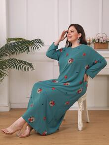 Plus Floral Print Dress - Green - View 5