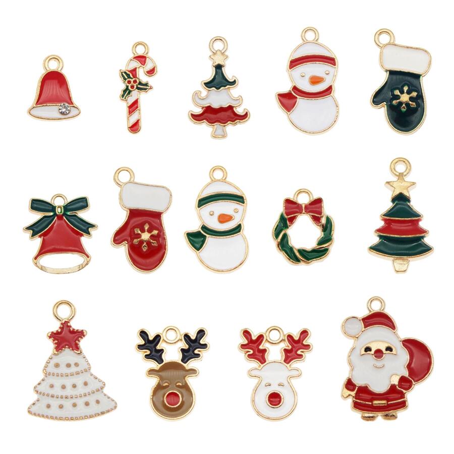 14 Chiếc Men Giáng Sinh Ông Già Noel Người Tuyết Cây Thông Hạt Mặt Dây Chuyền Trang Sức Làm Bông Tai Vòng Cổ Trang Trí Thủ Công DIY Tìm Phụ Kiện - Nhiều màu - Xem 1