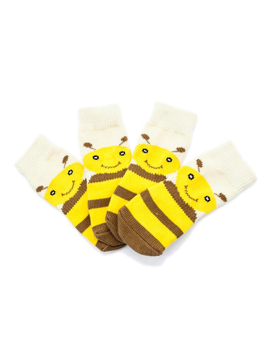 防滑蜜蜂樣式室內寵物襪子