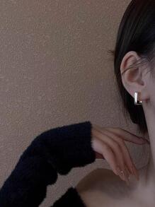 1對銀色韓版新潮幾何方形耳環時尚簡約精緻網紅圈形耳環女 - 銀色 - 查看 1