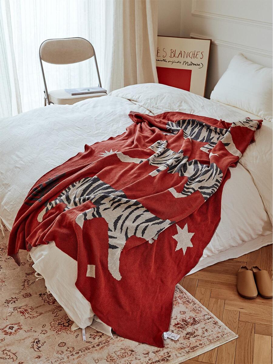 Manta de tiro de punto de tigre de dibujos animados - Rojo - Ver 1