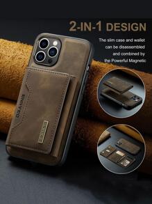 磁性可拆卸 2 合 1 豪華皮革卡包手機殼相容 iPhone 12 13 14 Pro Max 皮革皮夾套咖啡色 - 巧克力棕 - 查看 2