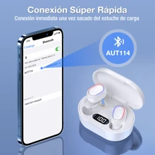 1Hora Audifono Bluetooth Audífonos Inalámbricos BT 5.3 Pantalla LED AUT114 Es compatible con teléfonos móviles y tabletas para esta Navidad - Blanco - Ver 5