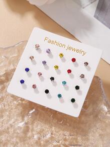 20 pièces Multicolore Diamant Incrusté À La Mode Élégant Clous D'oreilles Ensemble Pour Femme