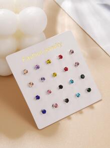 20 pièces Multicolore Diamant Incrusté À La Mode Élégant Clous D'oreilles Ensemble Pour Femme