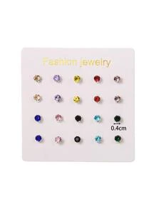 20 pièces Multicolore Diamant Incrusté À La Mode Élégant Clous D'oreilles Ensemble Pour Femme