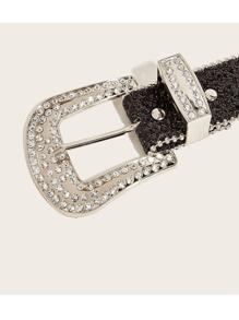 1pc Black Sequin Buckle Rhinestone Decor Casual Denim Jean Belt Summer, School
