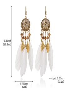Round Painting Oil Dandelion Fringe Earrings For Women With White Feather Decor
