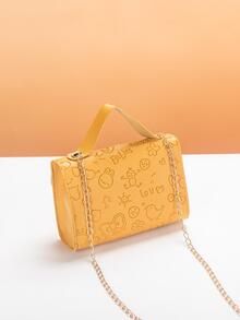 迷你時尚卡通壓花手持方包黃色包女士斜挎包 - 黃色 - 查看 3