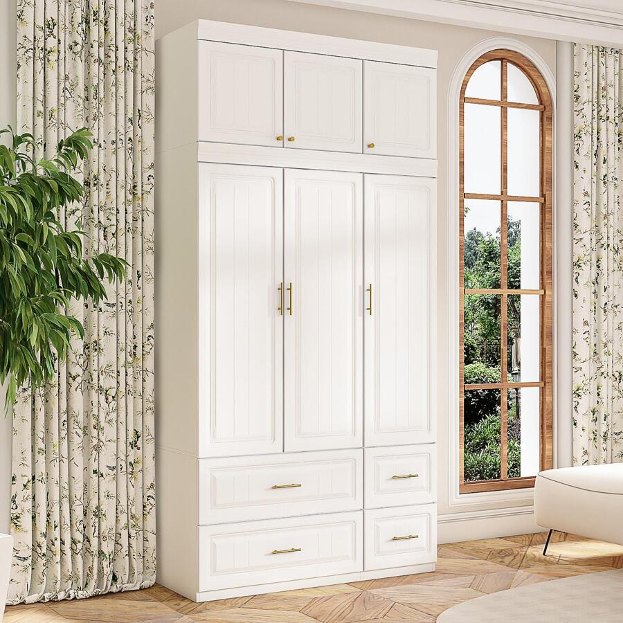 Large Armoire Combo Wardrobes Closet Storage Cabinet White - 93.7"高 - 查看 1