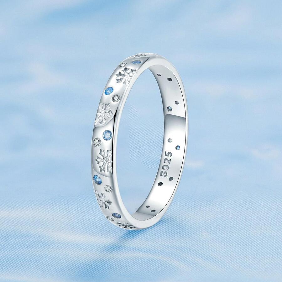 WOSTU Thật Nữ Bạc 925 Hoa Tuyết Xanh Dương Trắng Zirconia Ban Nhạc Cho Nữ, Nhẫn Nữ Cô Gái Tuyết & Băng Nhẫn Mùa Đông Trang Sức quà Giáng Tặng 1 Máy Tính - Bạc - Xem 1