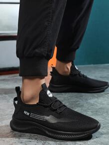 夏季新款时尚男士鞋，网眼透气复古厚底运动鞋，反光休闲运动鞋 - 黑色 - 查看 2