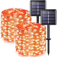 JMEXSUSS Solar String Lights Outdoor Waterproof, 2 Pack 33ft 100 LED Solar Fairy Lights, 8 Modes Copper Wire Solar Garden Lights For Patio Tree Garden Outside Christmas Decorations