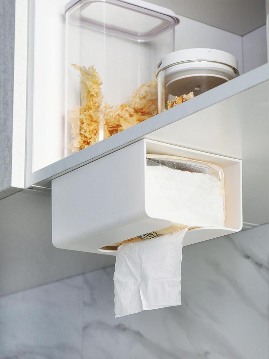 Wall-mounted Tissue Box Holder For Kitchen, Living Room, And Bathroom - White - View 1