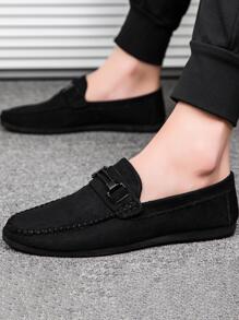 男士金屬裝飾樂福鞋,閒暇黑色燈芯絨休閒樂福鞋 - 黑色 - 查看 4