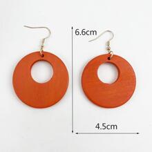 1對復古木頭圓形鏤空吊墜耳環 - 橘色 - 查看 4