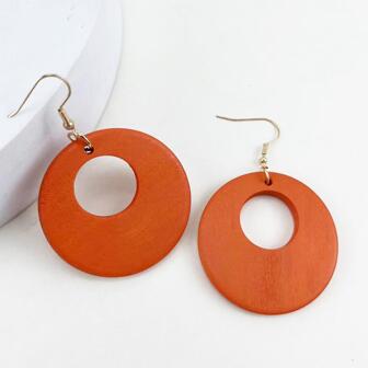 1 par Pendientes vintage de madera redondo con abertura colgante