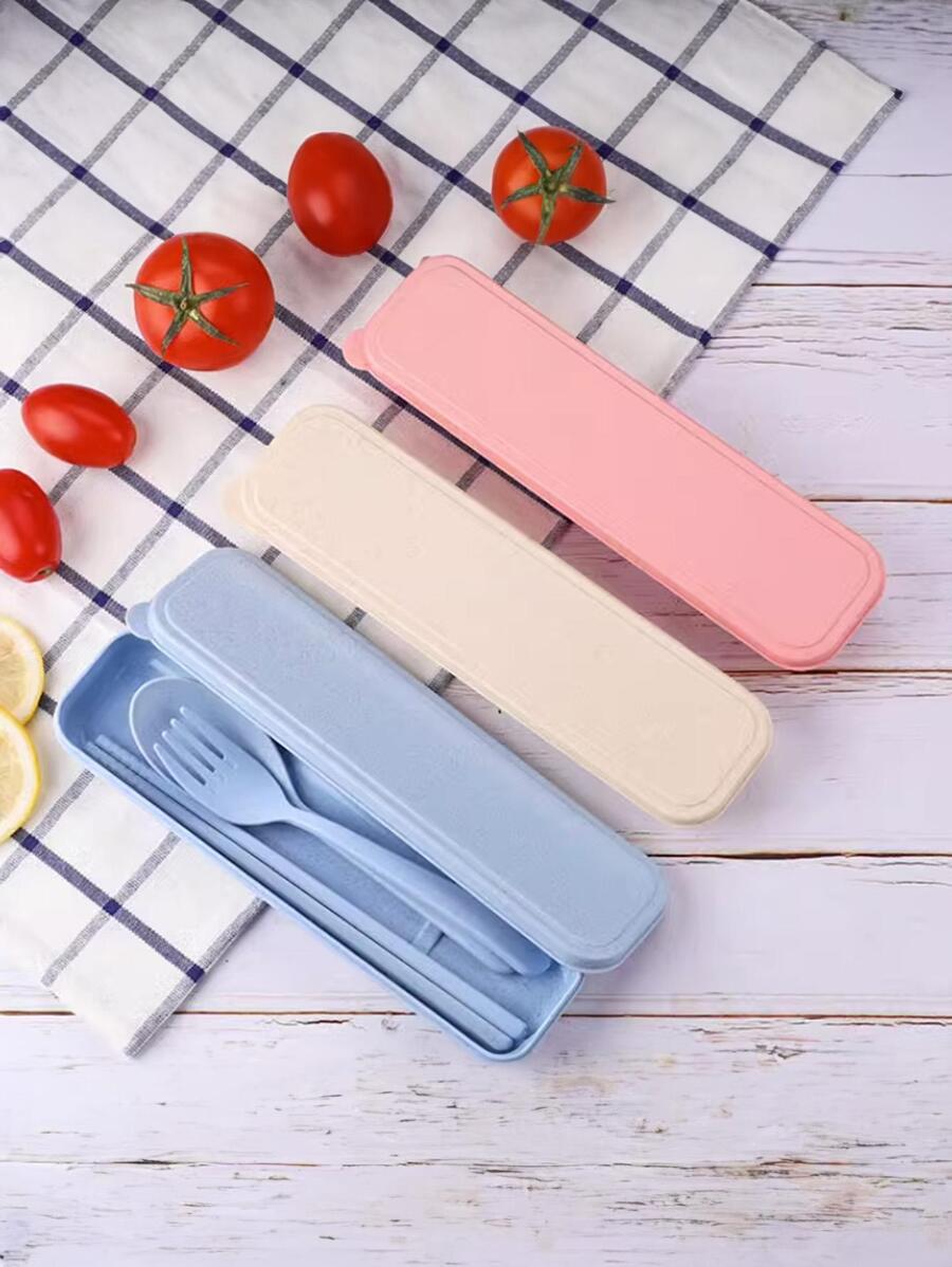 plys 3pcs Portable Cutlery Set With Chopsticks And Spoon - Multicolor - View 1