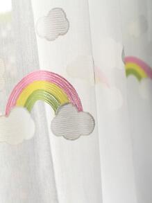 1pc Rainbow Embroidered Sheer Curtain - White - View 2