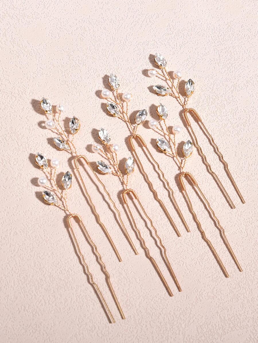 6件套手工女士玻璃水钻和仿珍珠发夹发饰，适合新娘、婚礼派对、优雅情人节等场合佩戴