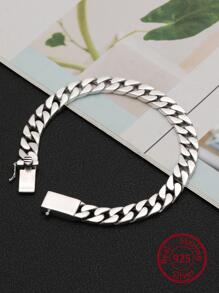 1入組嘻哈極簡純銀手鏈適合女士男士日常裝飾 - 復古銀色 - 查看 1