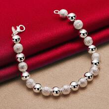 Silver Plating Smooth Matte 8mm Bead Chain Bracelet Jewelry - Silver - View 1