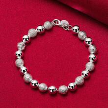 Silver Plating Smooth Matte 8mm Bead Chain Bracelet Jewelry - Silver - View 3