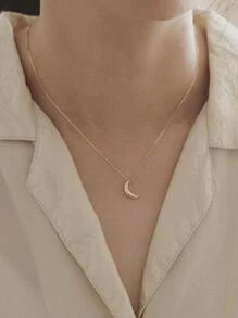 1入組迷人S925銀月亮吊墜項鍊帶鍍金翻領鏈條可調長度奢華和優雅多用途禮品適合女士 - 金色 - 查看 7