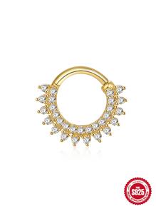 1pc S925 Sterling Silver Cubic Zirconia Ear Cuff Earring & Nose Ring, Fashion Jewelry For Women - Yellow Gold - View 5