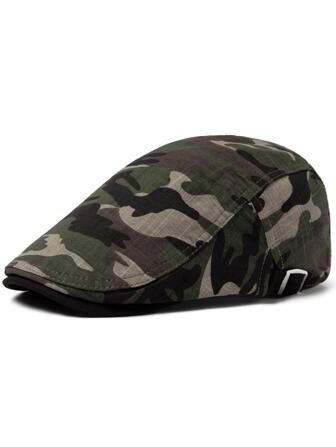 Men Camo Print Flat Cap