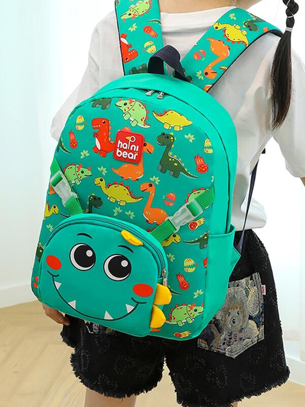 Crianças Padrão De Dinossauro Letra & Cinta Ajustável Decoração Destacável Zíper Fofo Mochila Clássica