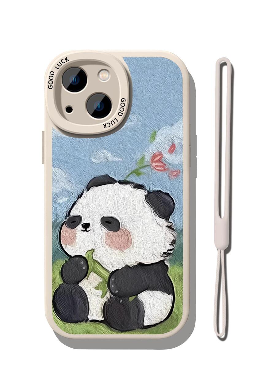 卡通熊貓印花手機外殼附帶繩子 - 彩色 - 查看 1