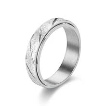 europeo y americano estilo moda acero titanio presión arena de rayas giratorio Anillo , japonés con coreano estilo de acero inoxidable minimalista dedo Anillo para descompresión - Plateado - Ver 2
