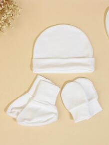 3pcs/Set Soft & Skin-Friendly Newborn Baby Outfit - White - View 2