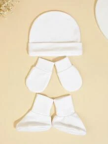 3pcs/Set Soft & Skin-Friendly Newborn Baby Outfit - White - View 4