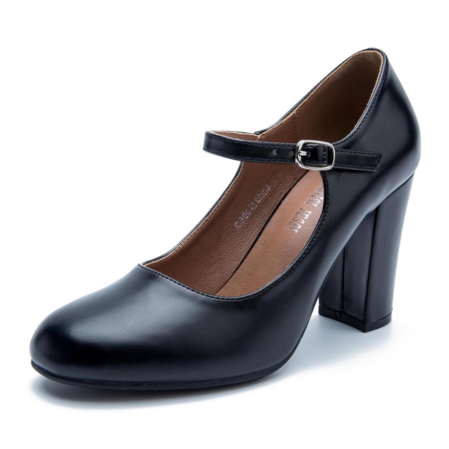 Women's Closed Toe Ankle Strap Block Heel Round Toe Chunky High Heel Classic Pumps