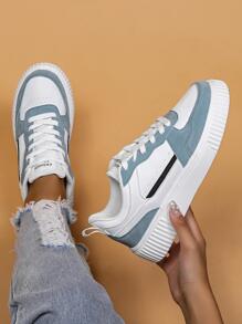 Phụ nữ có dây buộc Patch Chi tiết Giày trượt băng, Giày thể thao ngoài trời - Xanh và trắng - Xem 2