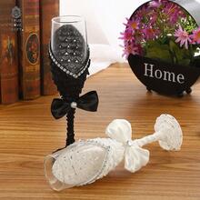1set Rhinestone & Bow Decor Wine Glass Cover - Black and White - View 2