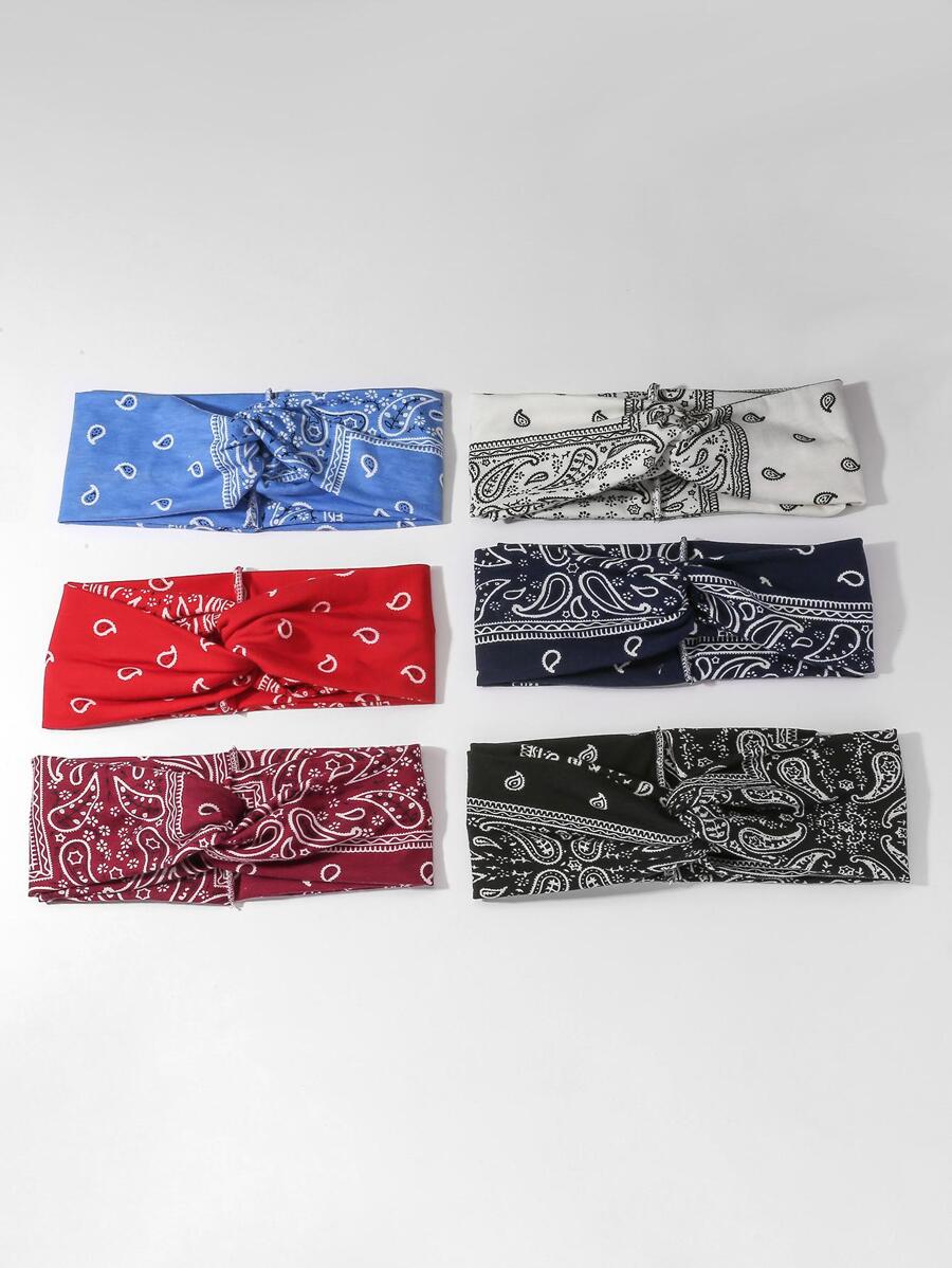 6入組Boho寬結頭巾頭巾頭帶彈性瑜伽腰果髮帶復古髮帶防滑頭巾，適合女士和女孩 - 彩色 - 查看 1