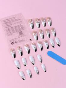 用24入組長杏仁法式全覆蓋假指甲套裝升級您造型 - 彩色 - 查看 2