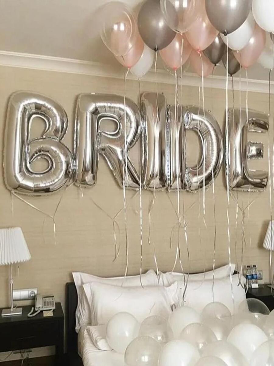 Mtrong Te 5 件 30 英寸银色 BRIDE 字母铝箔气球套装订婚婚礼派对装饰气球 - 銀色 - 查看 1
