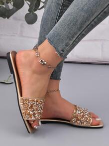 Ladies' Gold Glittery Fashion Slippers - Gold - View 4