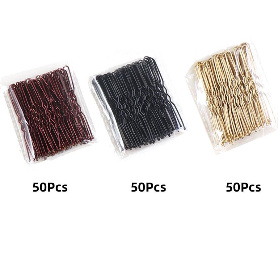 Kẹp tóc hình chữ U Ghim cài tóc Bun, Ghim cài tóc màu đen cho cô dâu trong đám cưới 150 CÁI (Đen của 50 chiếc; Màu nâu của 50 chiếc; Tóc vàng của 50 chiếc) - Nhiều màu - Xem 1