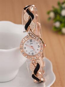 Relógio de 1 peça para mulheres com pulseira de aço inoxidável de dois tons, decoração glamorosa de strass, mostrador redondo, relógio de quartzo e conjunto de joias de 4 peças, para a vida diária como um presente para alunos que retornam à escola
